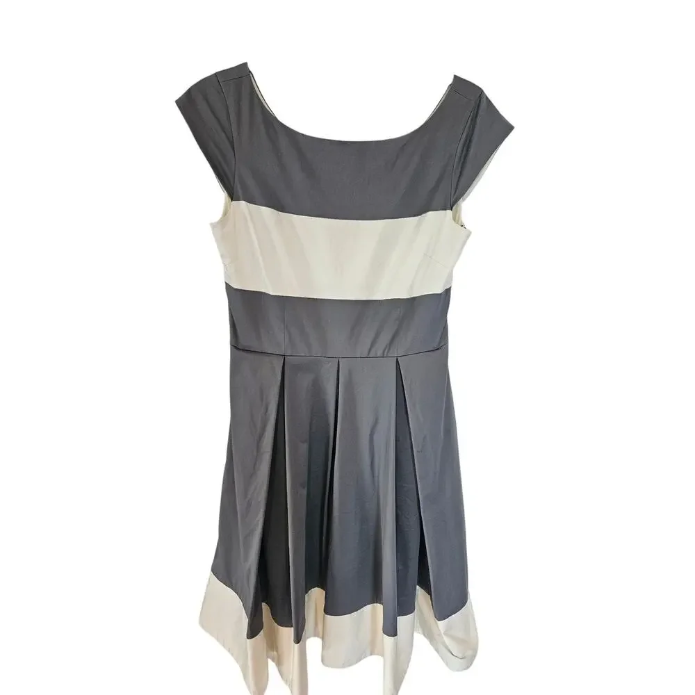 Kate Spade Adette Colorblock Dress cap sleeves pleated womene 6 medium gray